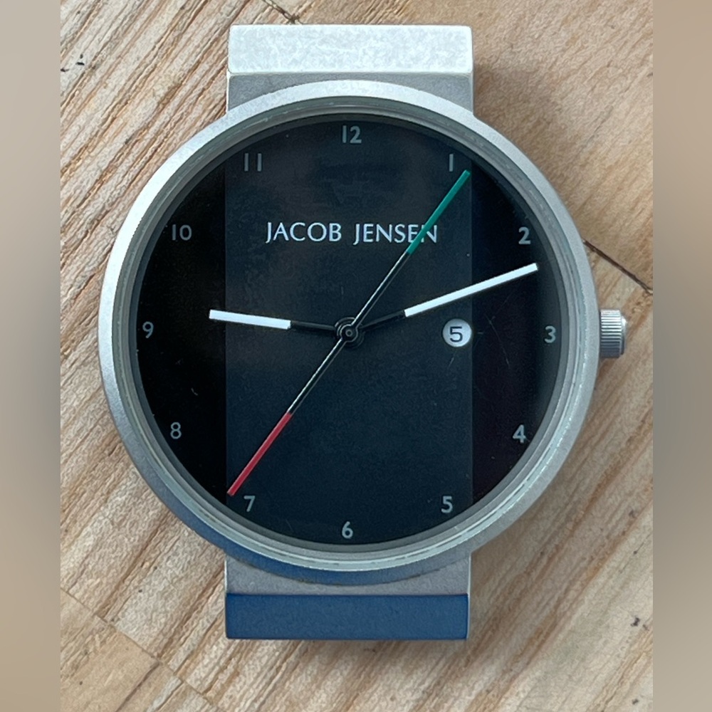 Jacob Jensen Rare Luxury Designer Watch Stainless Case Black Dial Date Window